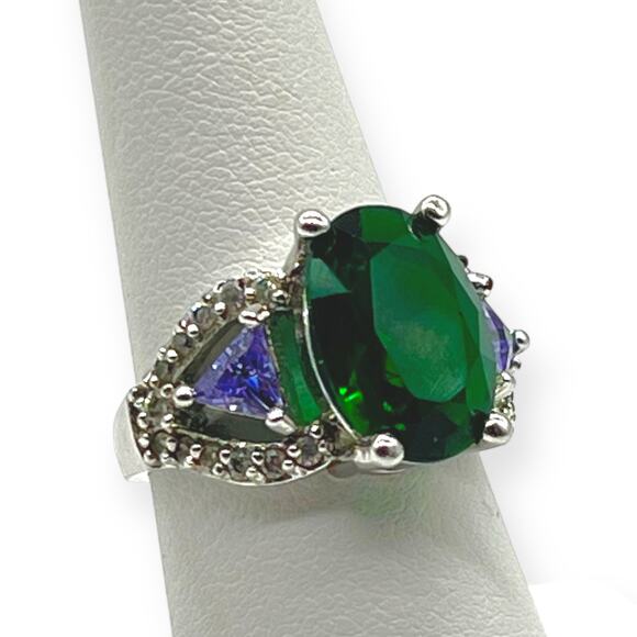 Sterling Silver Citrine Ring Tanzanite 925 Green Purple Statement Jewelry - Picture 3 of 10